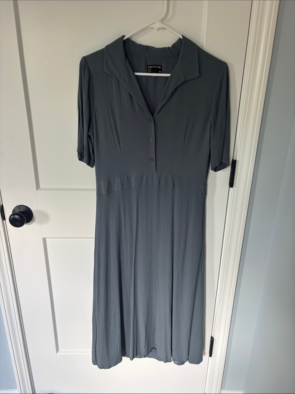 Frank and Oak Slate Gray Short-Sleeve Midi Dress